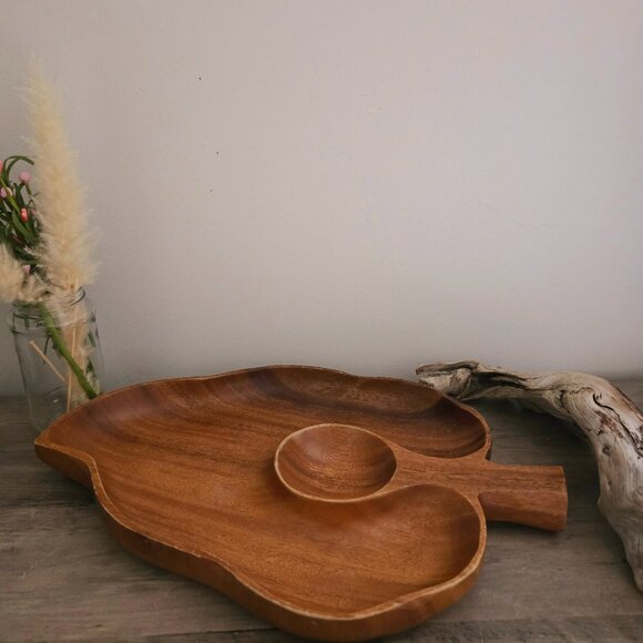 3 For 45💗✨️ Vintage Monkey Pod Wood Leaf Platter – 1970s – EUC - Picture 2 of 3